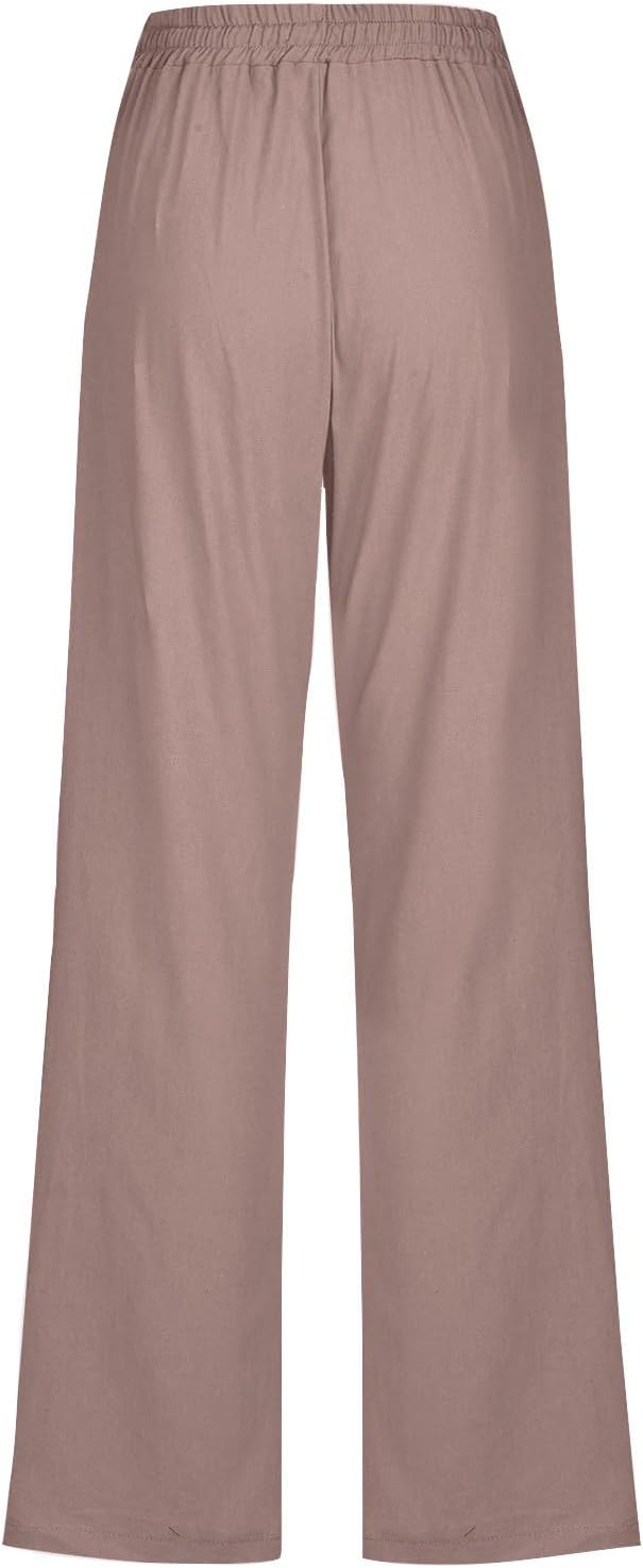 Linen Pants Women Fall Fashion High Waisted Cotton Pants Ladies Casual Plus Size Loose Fit Wide Leg Lounge Trousers
