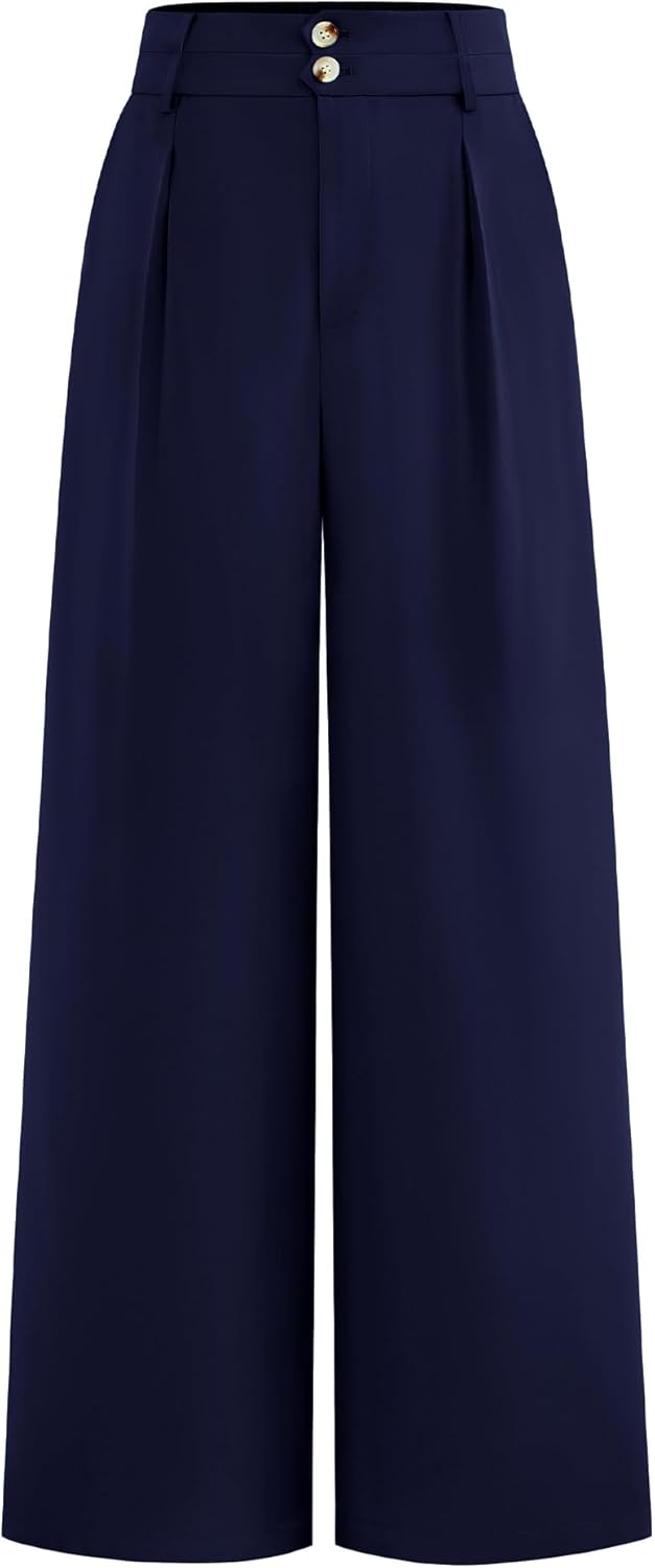 BTFBM Women Wide Leg Dress Pants 2025 High Waisted Button Pleated Business Casual Trousers Office Work Palazzo Pants