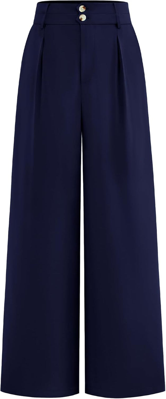 BTFBM Women Wide Leg Dress Pants 2025 High Waisted Button Pleated Business Casual Trousers Office Work Palazzo Pants