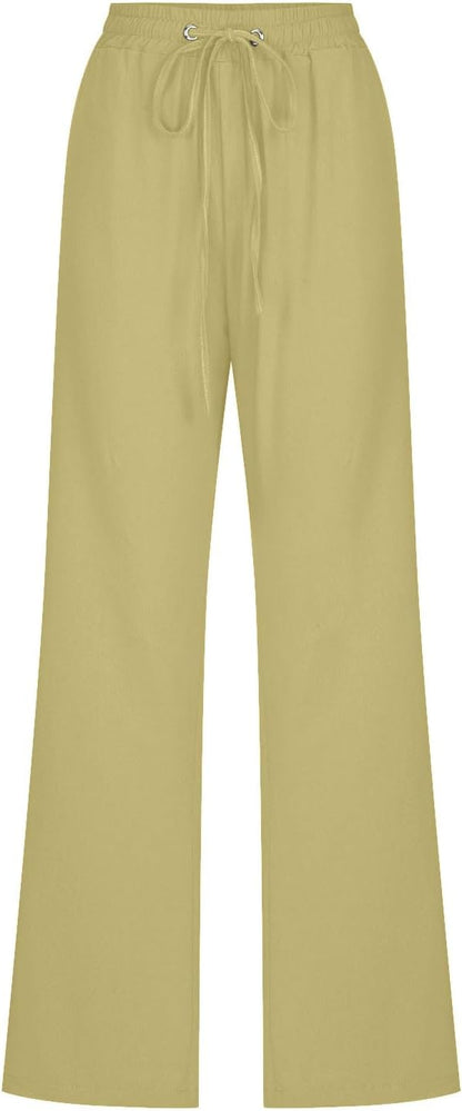 Linen Pants Women Fall Fashion High Waisted Cotton Pants Ladies Casual Plus Size Loose Fit Wide Leg Lounge Trousers