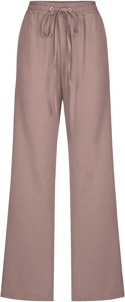 Linen Pants Women Fall Fashion High Waisted Cotton Pants Ladies Casual Plus Size Loose Fit Wide Leg Lounge Trousers