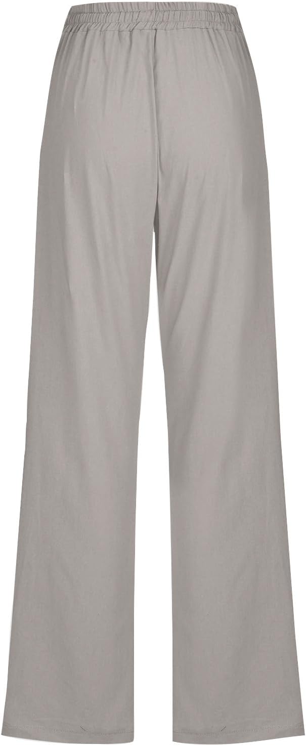 Linen Pants Women Fall Fashion High Waisted Cotton Pants Ladies Casual Plus Size Loose Fit Wide Leg Lounge Trousers