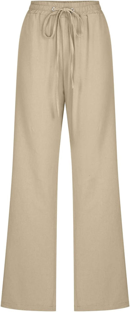 Linen Pants Women Fall Fashion High Waisted Cotton Pants Ladies Casual Plus Size Loose Fit Wide Leg Lounge Trousers