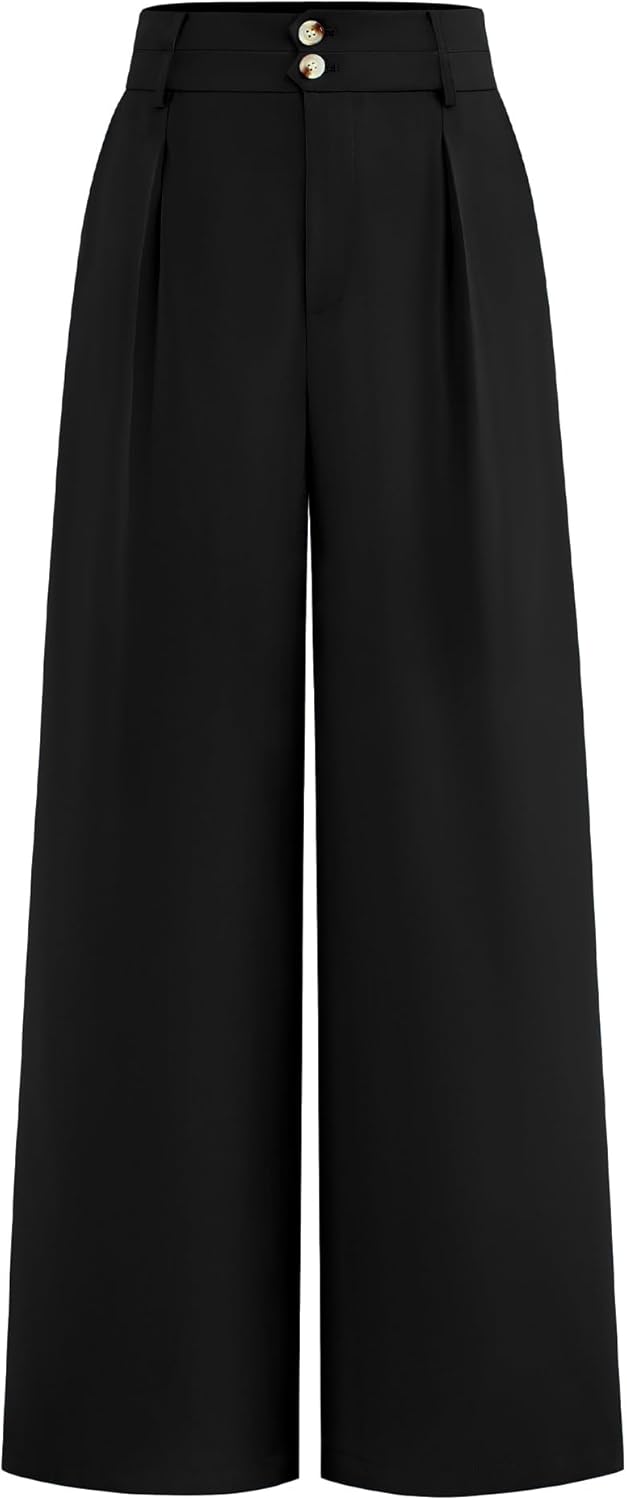 BTFBM Women Wide Leg Dress Pants 2025 High Waisted Button Pleated Business Casual Trousers Office Work Palazzo Pants