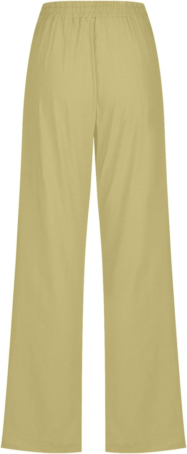 Linen Pants Women Fall Fashion High Waisted Cotton Pants Ladies Casual Plus Size Loose Fit Wide Leg Lounge Trousers