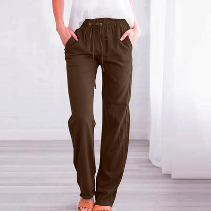 Linen Pants Women Fall Fashion High Waisted Cotton Pants Ladies Casual Plus Size Loose Fit Wide Leg Lounge Trousers