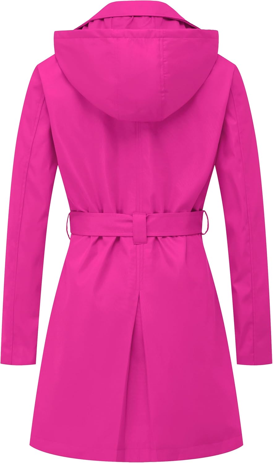 CREATMO US Women's Trench Coat Double-Breasted Classic Lapel Overcoat Belted Slim Outerwear Coat with Detachable Hood
