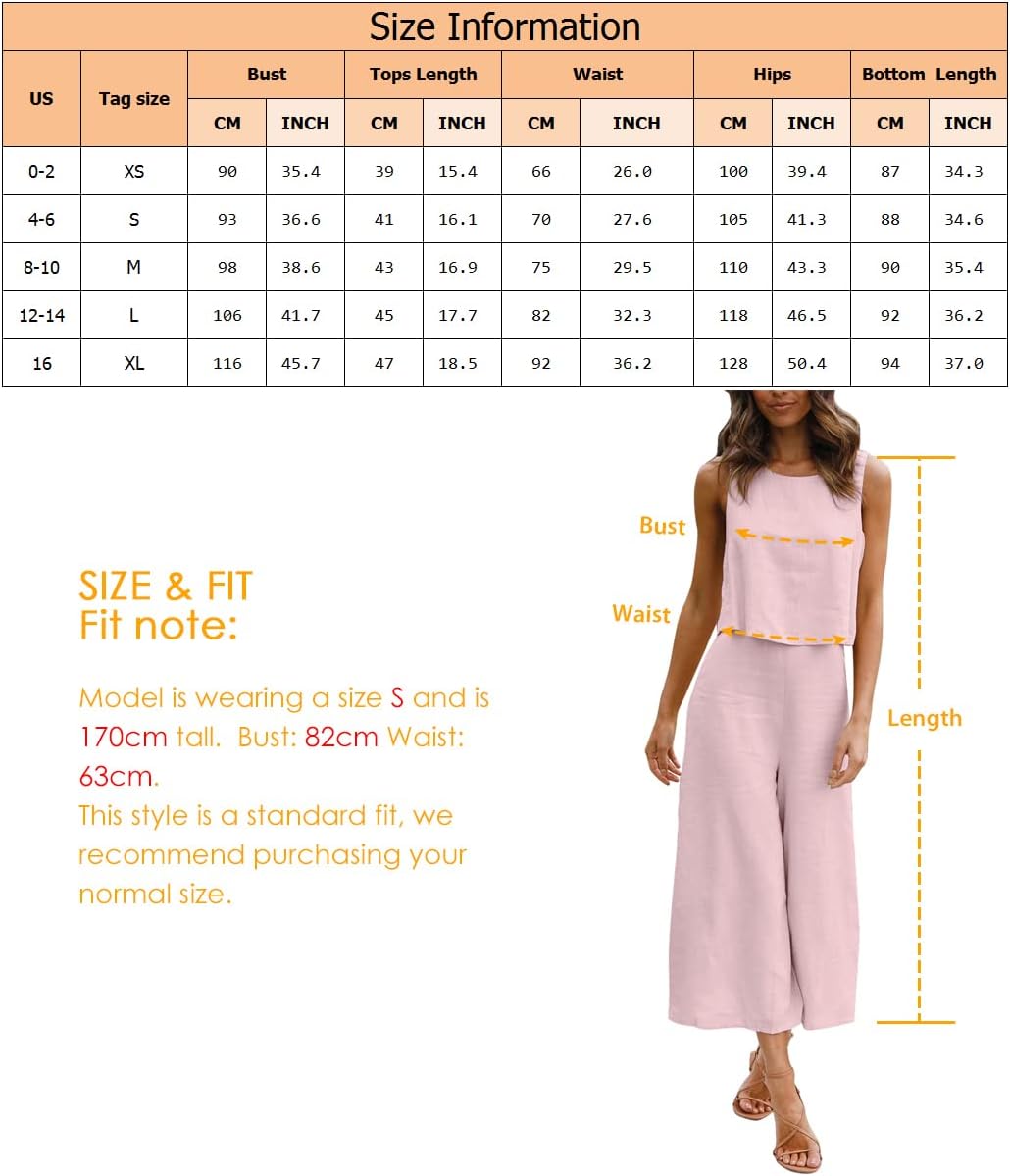 ROYLAMP Women's Summer 2 Piece Outfits Round neck Crop Basic Top Cropped Wide Leg pants Set Jumpsuits