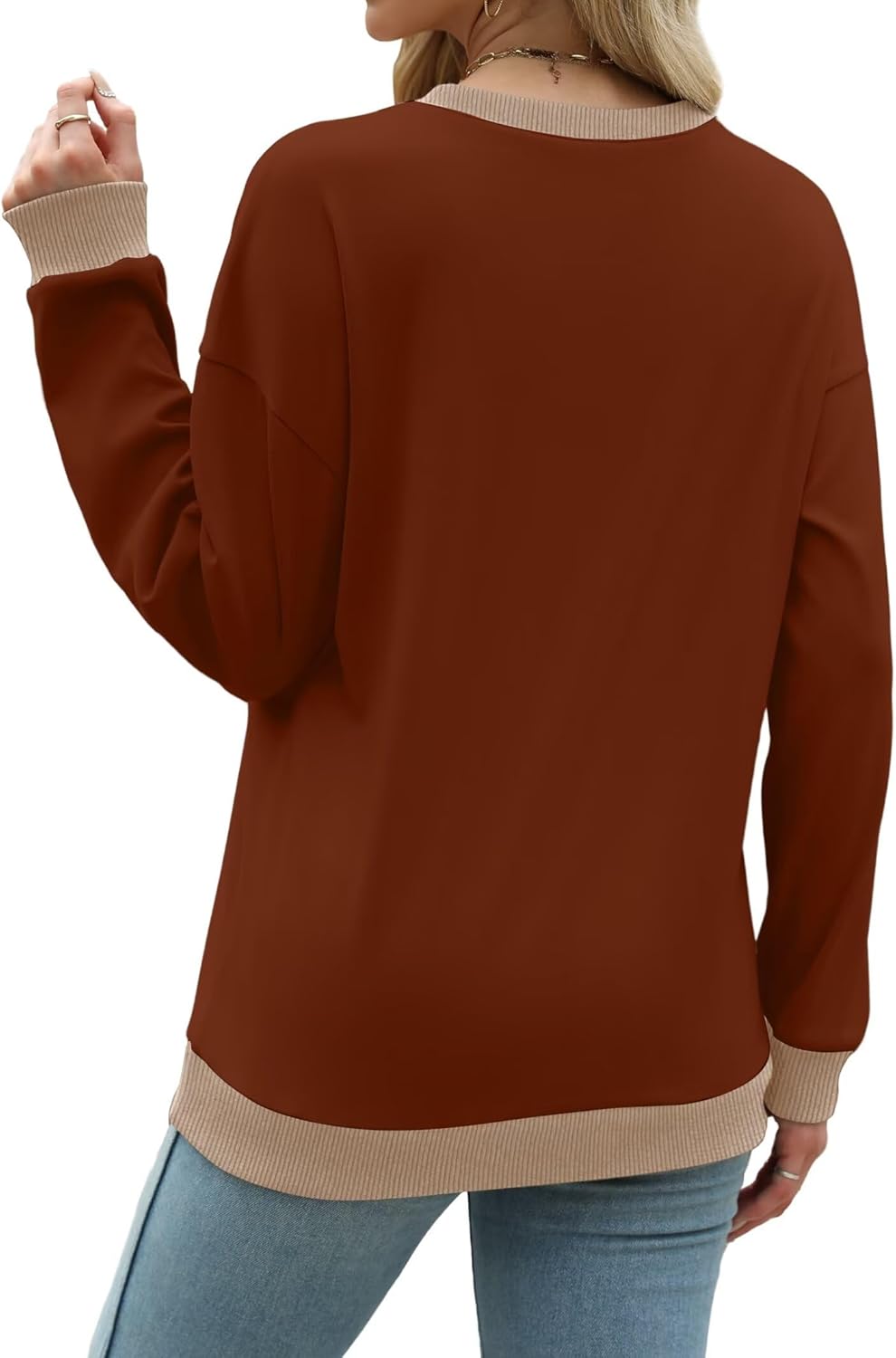 WIHOLL Sweatshirts for Women Crewneck Long Sleeve Loose Fit Sweaters Color Block Ribbed Trim Womens Tops Fall Fashion 2025