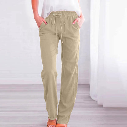 Linen Pants Women Fall Fashion High Waisted Cotton Pants Ladies Casual Plus Size Loose Fit Wide Leg Lounge Trousers