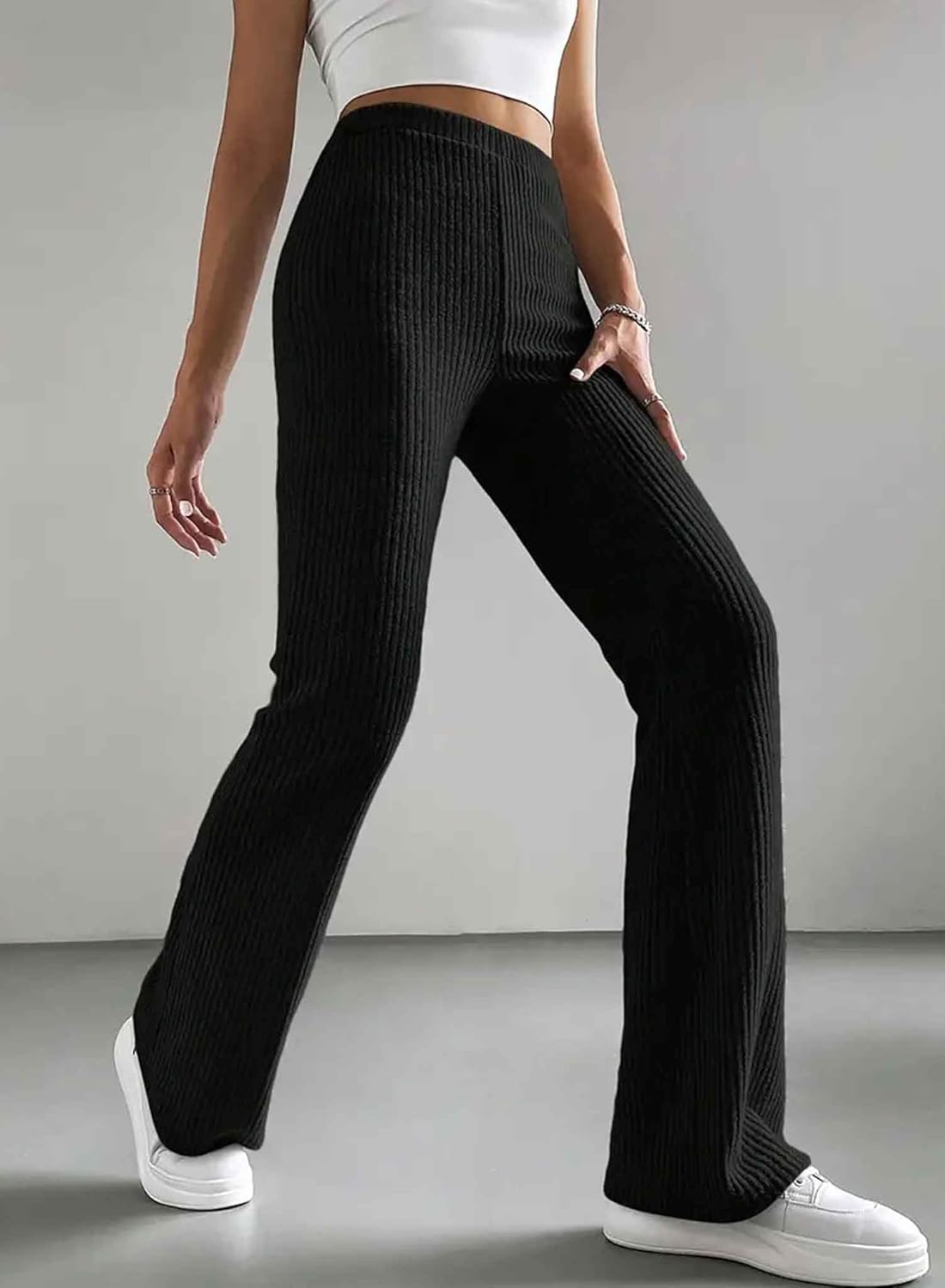Women's Pants Fall Flare Casual Lounge Stretchy Bell Bottom Trousers Sweat Pants