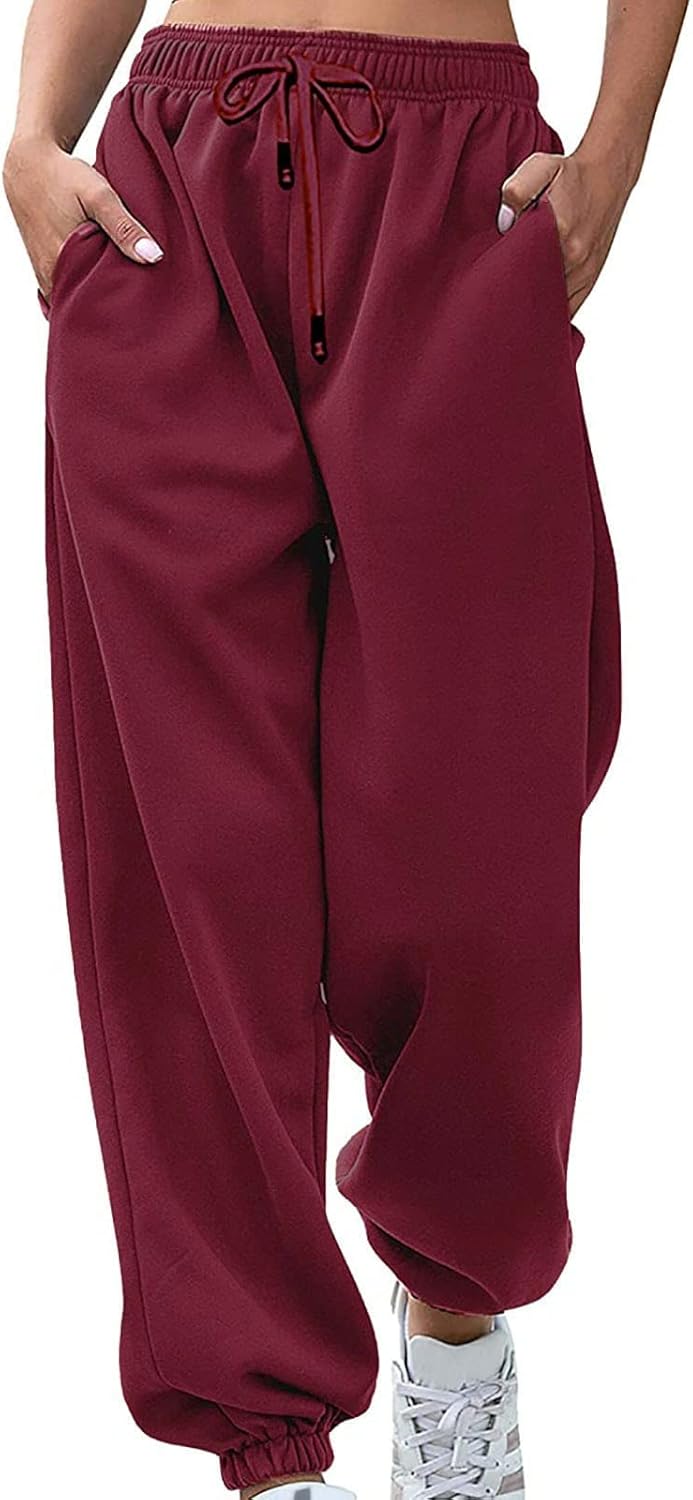 Sweatpants for Women Baggy Sweat Pants High Waisted Drawstring Joggers with Pockets Loose Fit Casual Workout Trousers