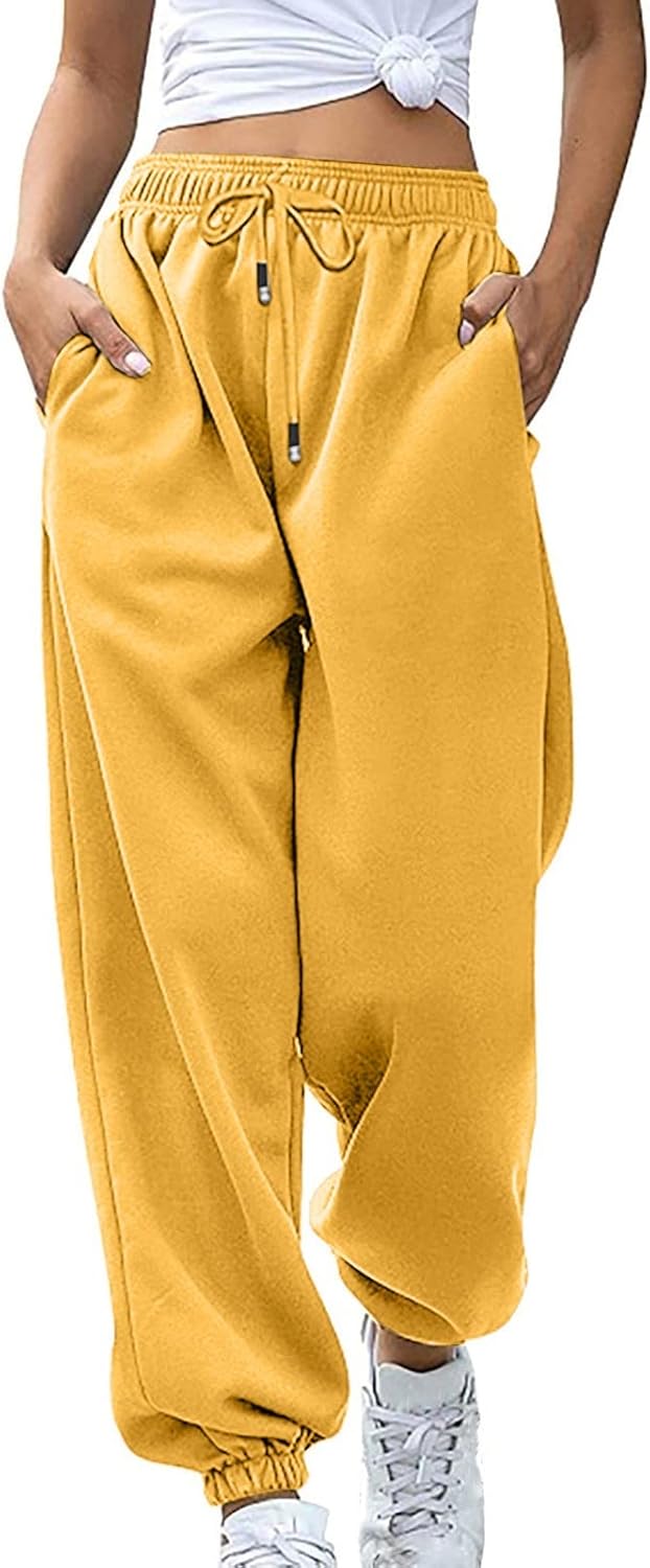 Sweatpants for Women Baggy Sweat Pants High Waisted Drawstring Joggers with Pockets Loose Fit Casual Workout Trousers