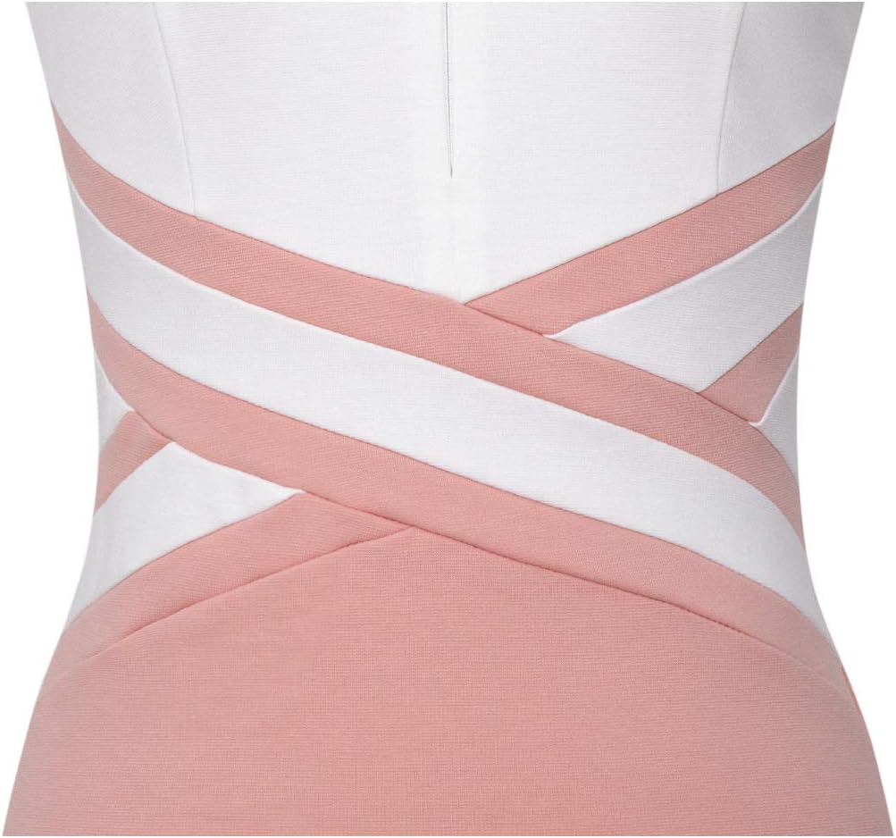 VFSHOW Womens Colorblock Patchwork Slim Front Zipper Work Business Office Party Bodycon Pencil Sheath Dress