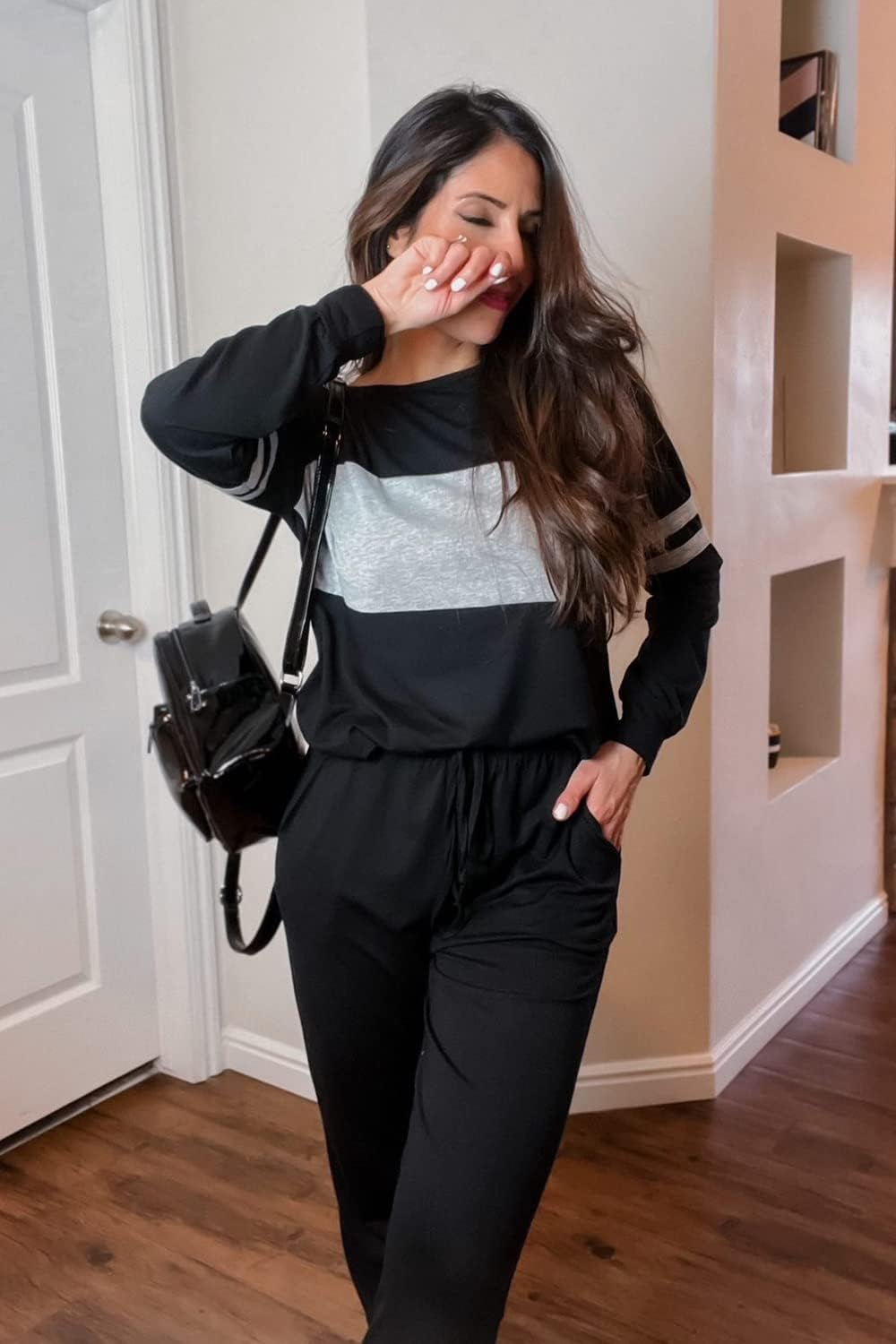 PRETTYGARDEN Women's Color Block 2 Piece 2025 Fall Tracksuit Crewneck Long Sleeve Tops Long Sweatpants Outfits Lounge Sets