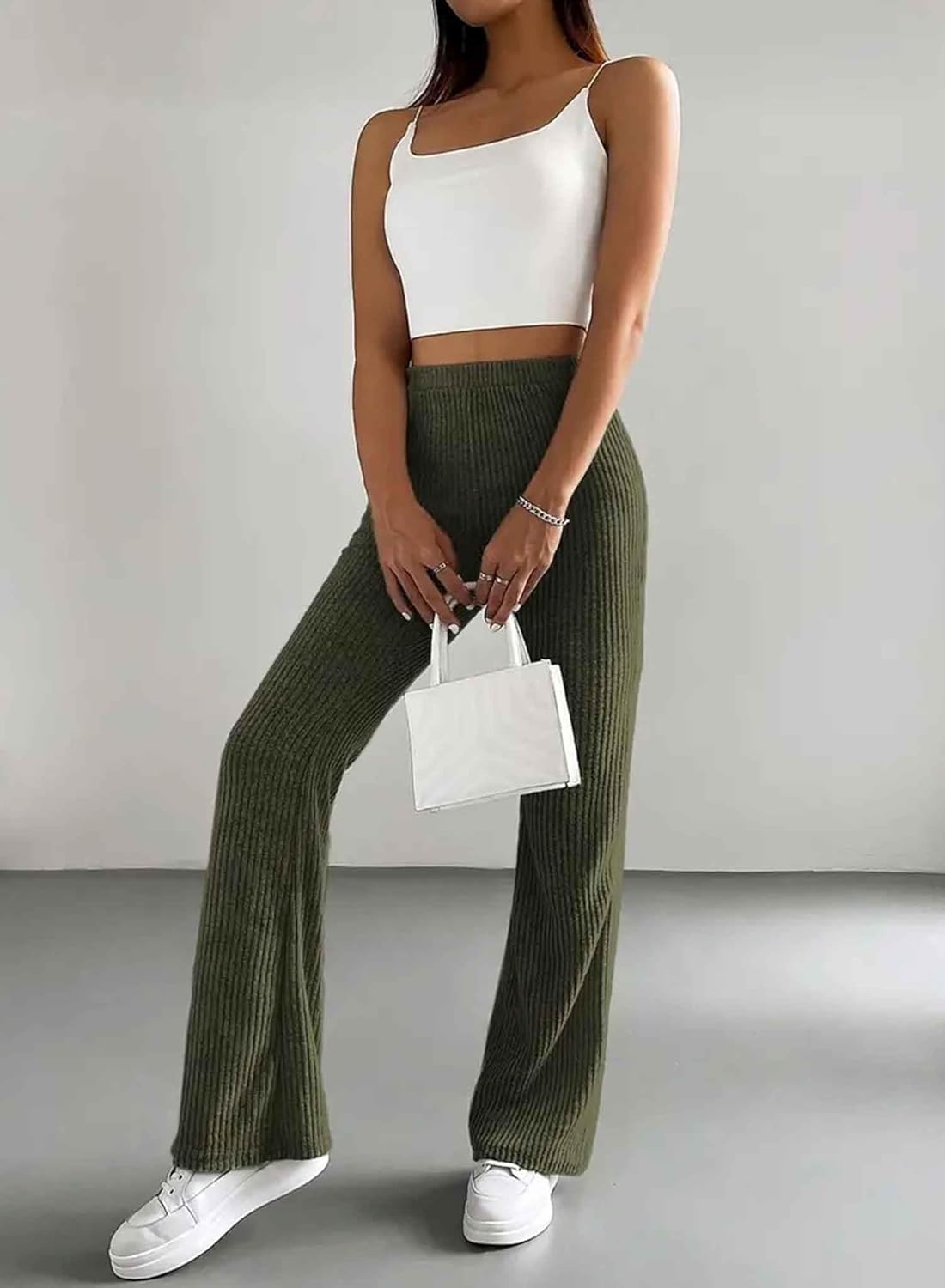 Women's Pants Fall Flare Casual Lounge Stretchy Bell Bottom Trousers Sweat Pants