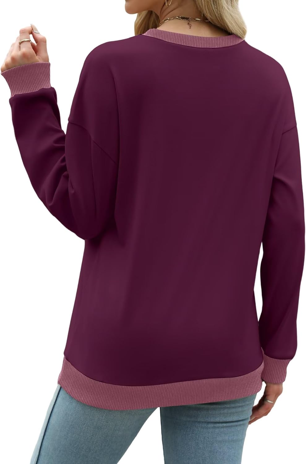 WIHOLL Sweatshirts for Women Crewneck Long Sleeve Loose Fit Sweaters Color Block Ribbed Trim Womens Tops Fall Fashion 2025