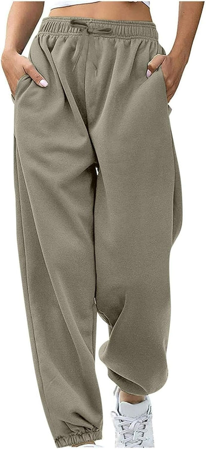 Sweatpants for Women Baggy Sweat Pants High Waisted Drawstring Joggers with Pockets Loose Fit Casual Workout Trousers