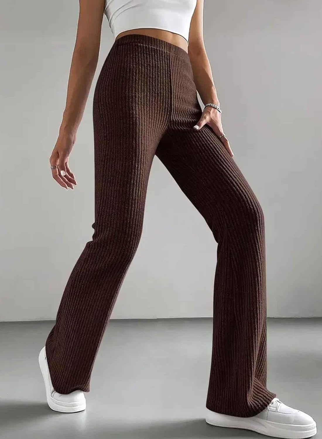 Women's Pants Fall Flare Casual Lounge Stretchy Bell Bottom Trousers Sweat Pants
