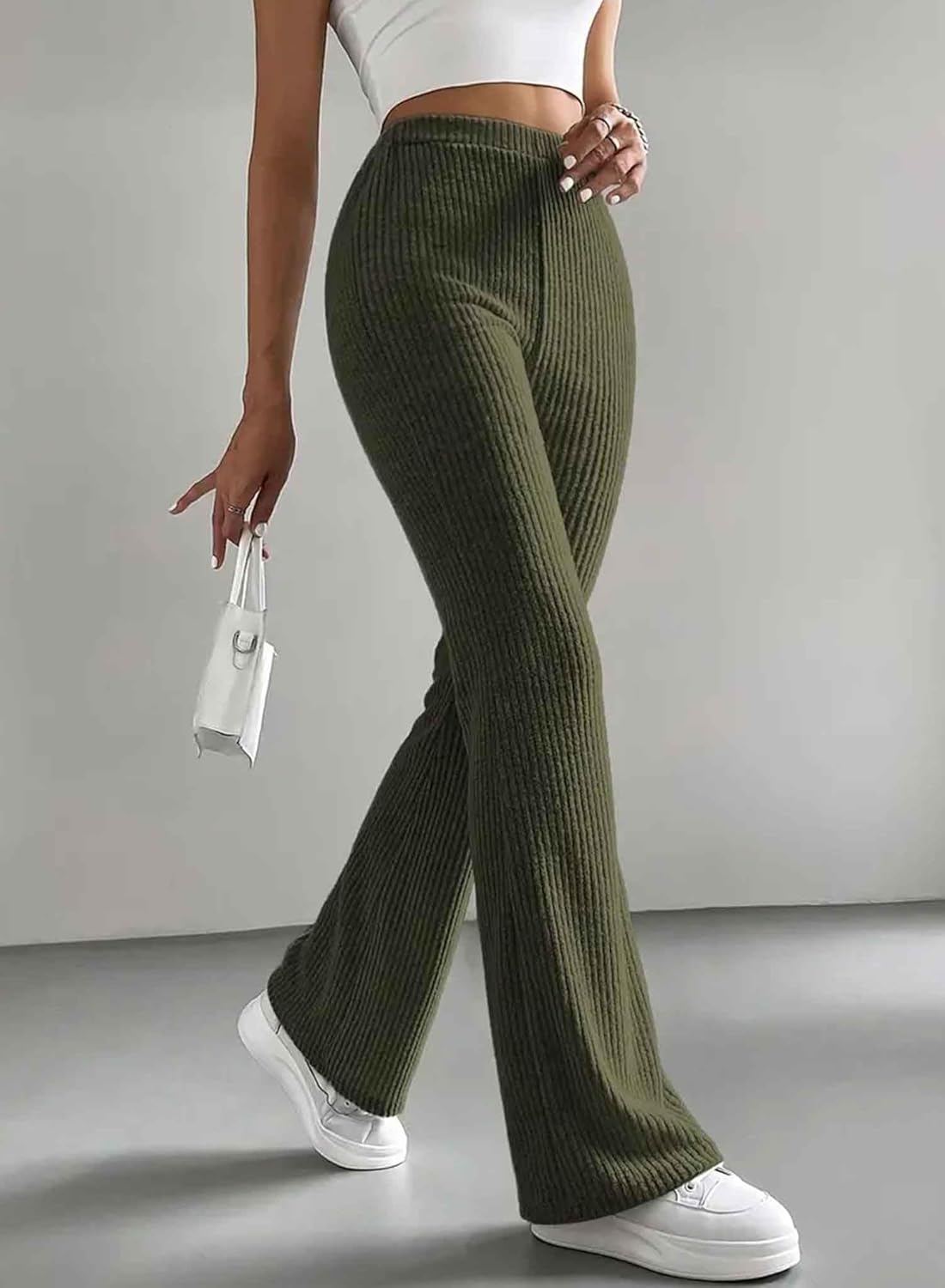 Women's Pants Fall Flare Casual Lounge Stretchy Bell Bottom Trousers Sweat Pants
