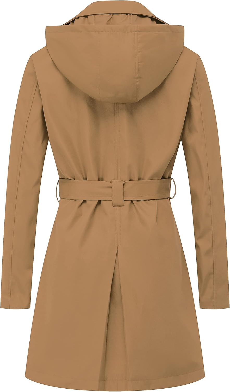 CREATMO US Women's Trench Coat Double-Breasted Classic Lapel Overcoat Belted Slim Outerwear Coat with Detachable Hood