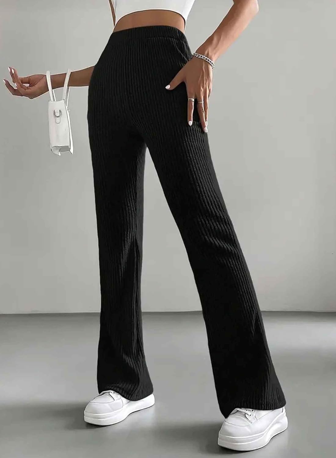 Women's Pants Fall Flare Casual Lounge Stretchy Bell Bottom Trousers Sweat Pants