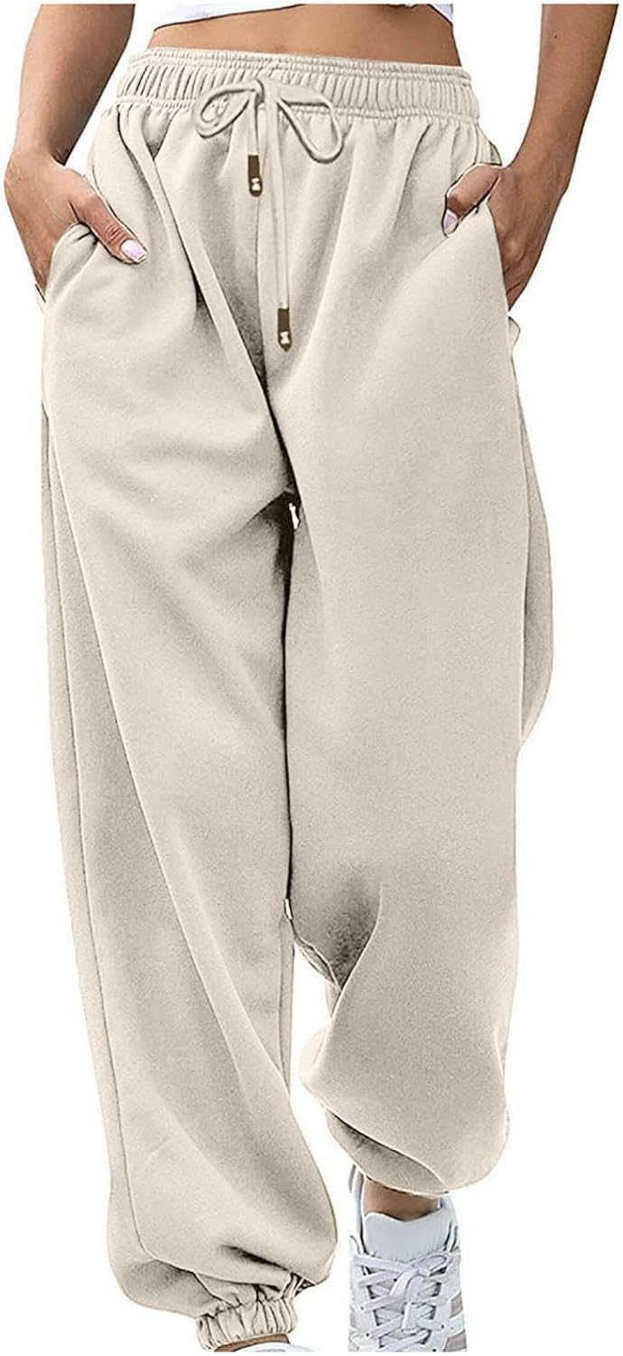 Sweatpants for Women Baggy Sweat Pants High Waisted Drawstring Joggers with Pockets Loose Fit Casual Workout Trousers