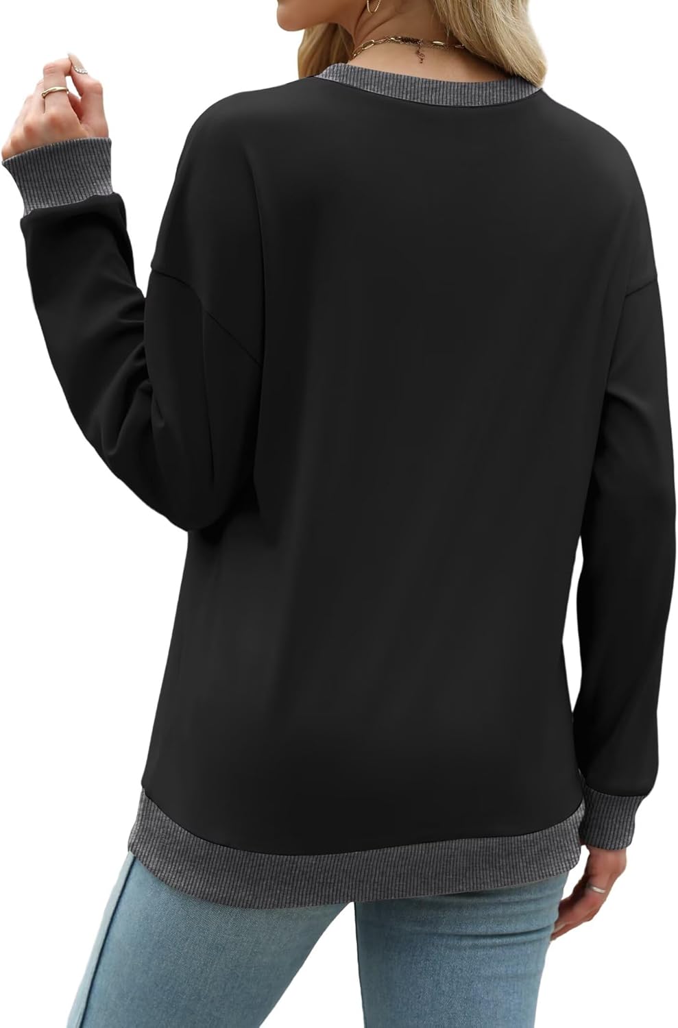 WIHOLL Sweatshirts for Women Crewneck Long Sleeve Loose Fit Sweaters Color Block Ribbed Trim Womens Tops Fall Fashion 2025