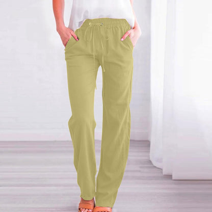 Linen Pants Women Fall Fashion High Waisted Cotton Pants Ladies Casual Plus Size Loose Fit Wide Leg Lounge Trousers