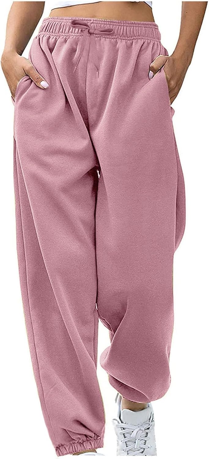 Sweatpants for Women Baggy Sweat Pants High Waisted Drawstring Joggers with Pockets Loose Fit Casual Workout Trousers