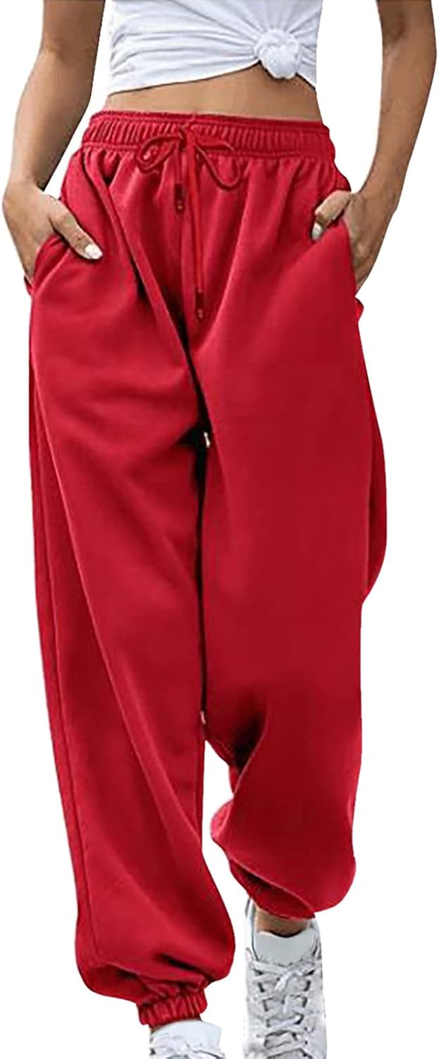 Sweatpants for Women Baggy Sweat Pants High Waisted Drawstring Joggers with Pockets Loose Fit Casual Workout Trousers