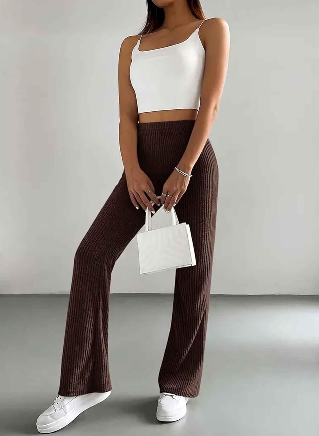 Women's Pants Fall Flare Casual Lounge Stretchy Bell Bottom Trousers Sweat Pants