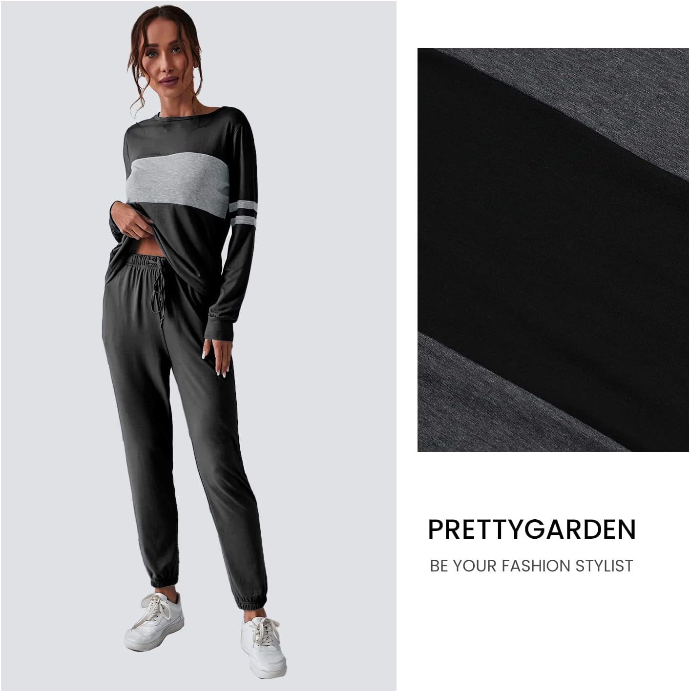 PRETTYGARDEN Women's Color Block 2 Piece 2025 Fall Tracksuit Crewneck Long Sleeve Tops Long Sweatpants Outfits Lounge Sets