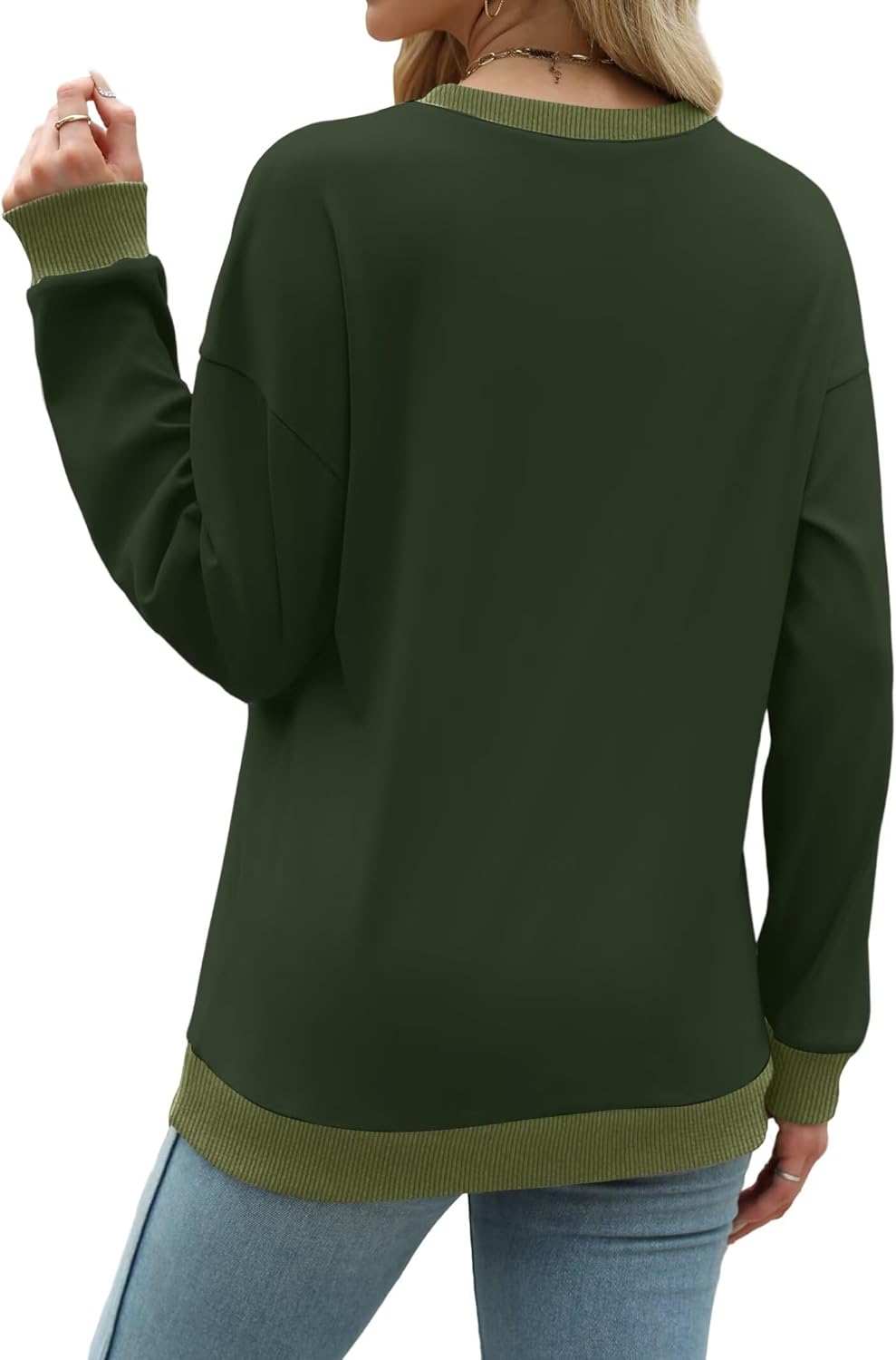 WIHOLL Sweatshirts for Women Crewneck Long Sleeve Loose Fit Sweaters Color Block Ribbed Trim Womens Tops Fall Fashion 2025