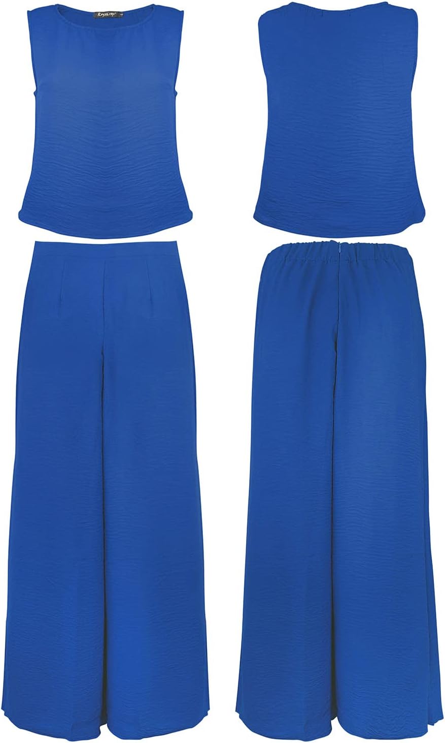 ROYLAMP Women's Summer 2 Piece Outfits Round neck Crop Basic Top Cropped Wide Leg pants Set Jumpsuits