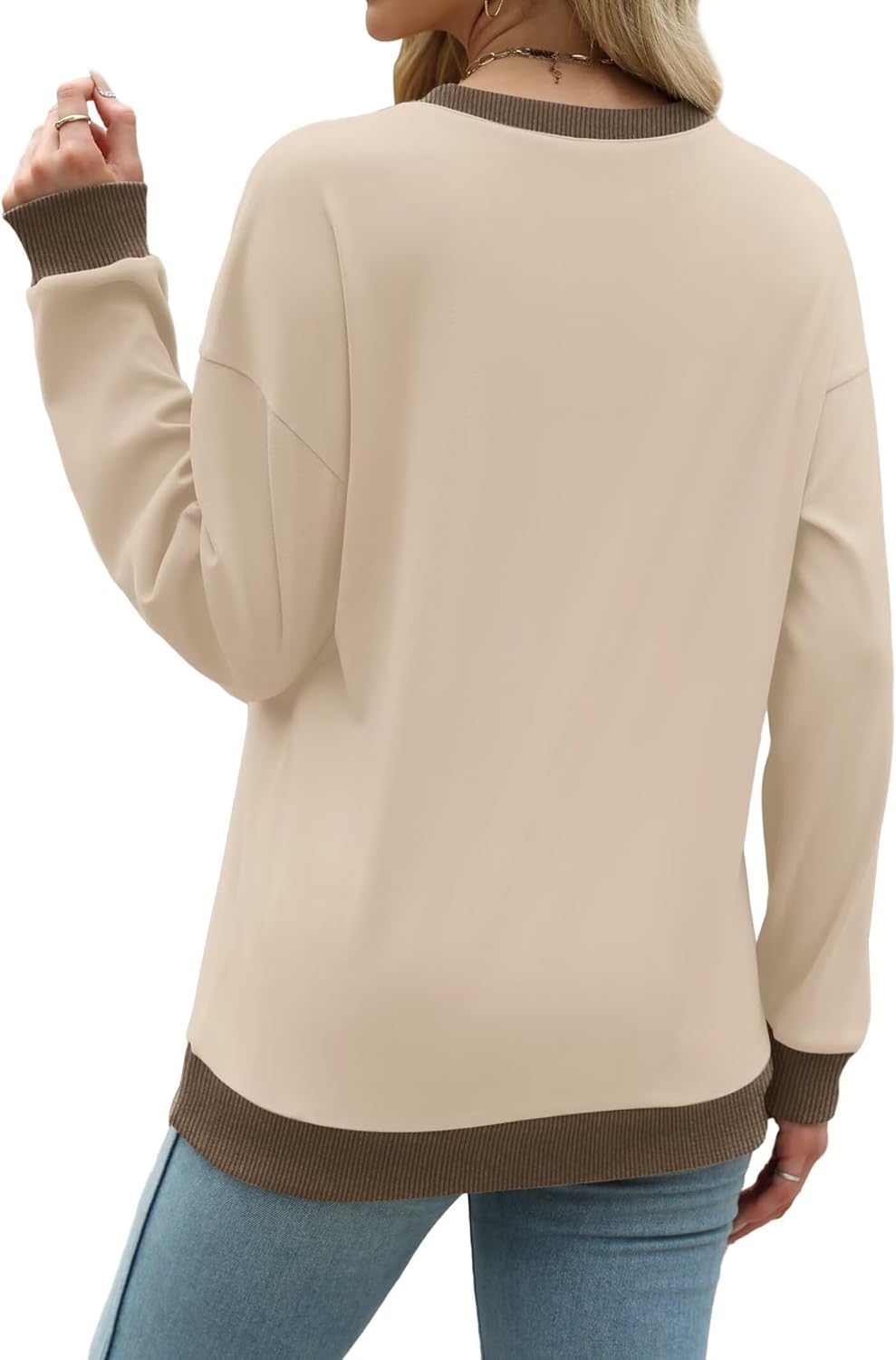 WIHOLL Sweatshirts for Women Crewneck Long Sleeve Loose Fit Sweaters Color Block Ribbed Trim Womens Tops Fall Fashion 2025