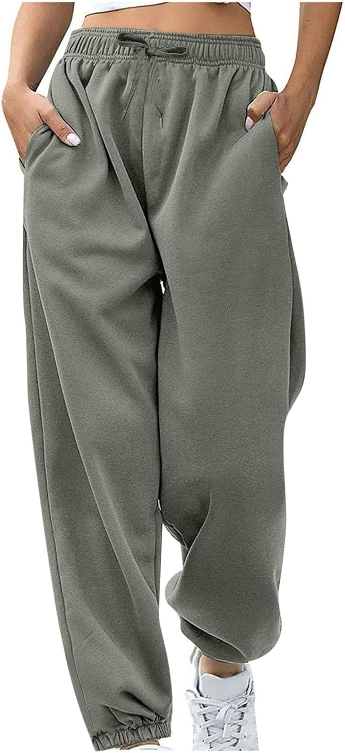 Sweatpants for Women Baggy Sweat Pants High Waisted Drawstring Joggers with Pockets Loose Fit Casual Workout Trousers