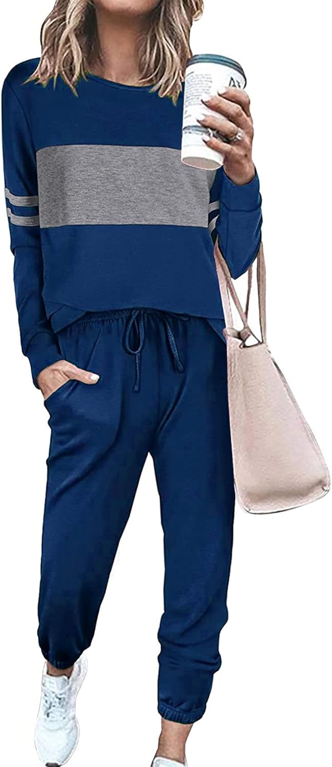 PRETTYGARDEN Women's Color Block 2 Piece 2025 Fall Tracksuit Crewneck Long Sleeve Tops Long Sweatpants Outfits Lounge Sets