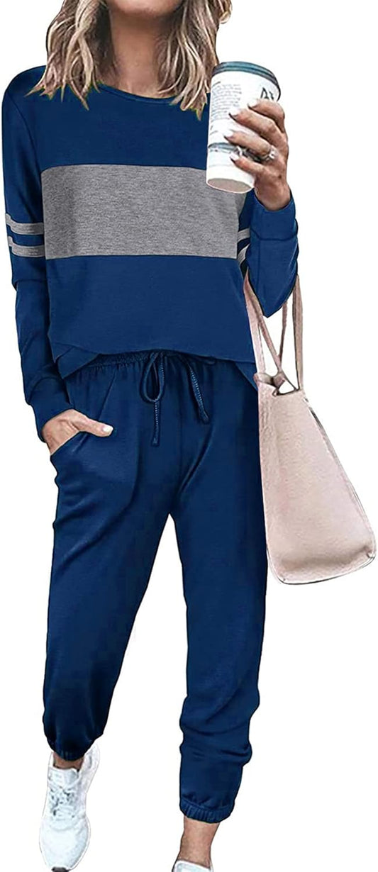 PRETTYGARDEN Women's Color Block 2 Piece 2025 Fall Tracksuit Crewneck Long Sleeve Tops Long Sweatpants Outfits Lounge Sets