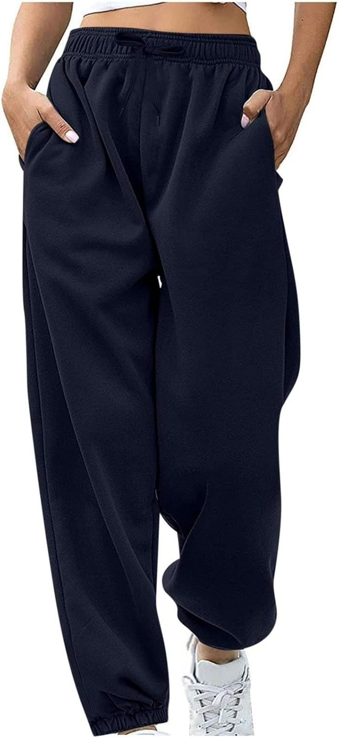 Sweatpants for Women Baggy Sweat Pants High Waisted Drawstring Joggers with Pockets Loose Fit Casual Workout Trousers