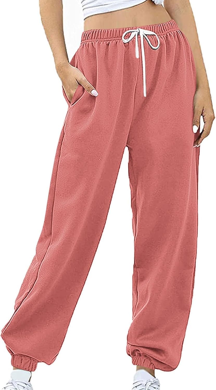 Sweatpants for Women Baggy Sweat Pants High Waisted Drawstring Joggers with Pockets Loose Fit Casual Workout Trousers