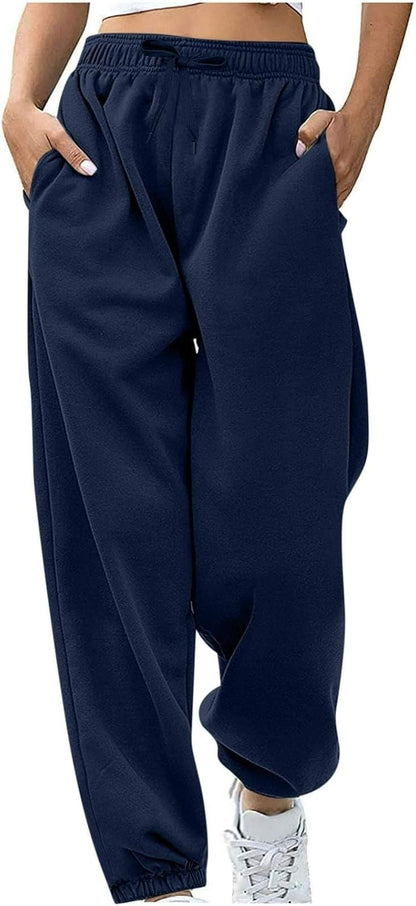 Sweatpants for Women Baggy Sweat Pants High Waisted Drawstring Joggers with Pockets Loose Fit Casual Workout Trousers