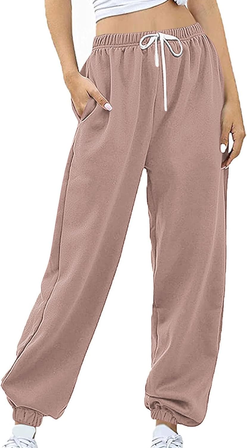 Sweatpants for Women Baggy Sweat Pants High Waisted Drawstring Joggers with Pockets Loose Fit Casual Workout Trousers