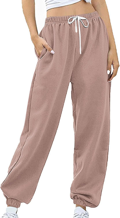 Sweatpants for Women Baggy Sweat Pants High Waisted Drawstring Joggers with Pockets Loose Fit Casual Workout Trousers