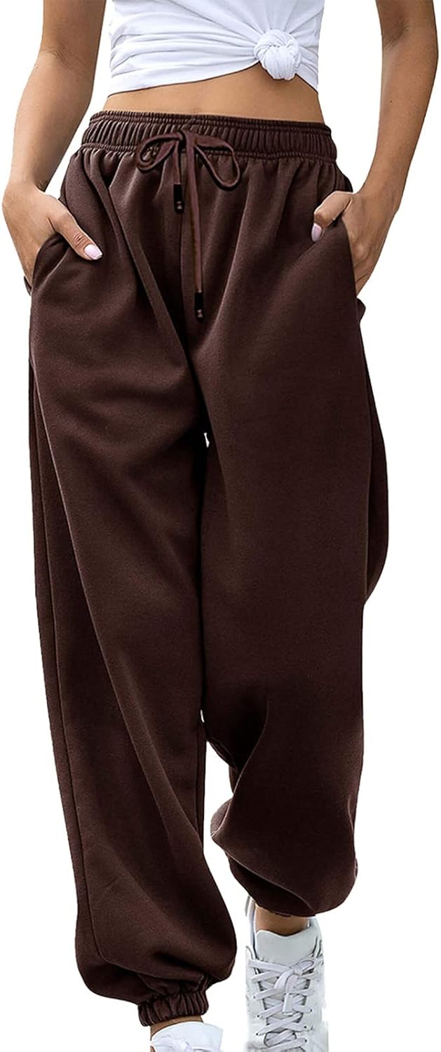 Sweatpants for Women Baggy Sweat Pants High Waisted Drawstring Joggers with Pockets Loose Fit Casual Workout Trousers