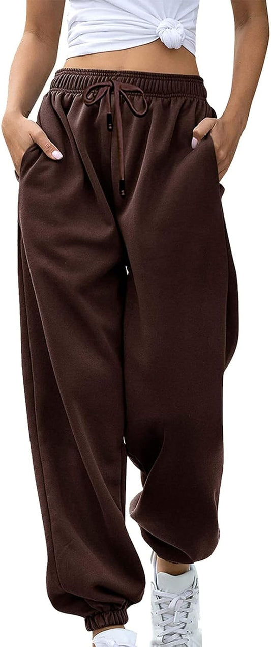 Sweatpants for Women Baggy Sweat Pants High Waisted Drawstring Joggers with Pockets Loose Fit Casual Workout Trousers