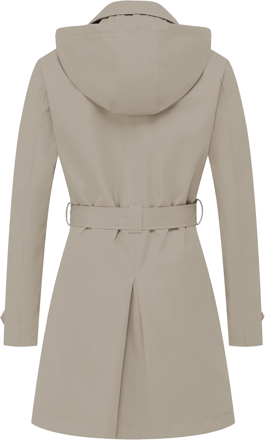 CREATMO US Women's Trench Coat Double-Breasted Classic Lapel Overcoat Belted Slim Outerwear Coat with Detachable Hood
