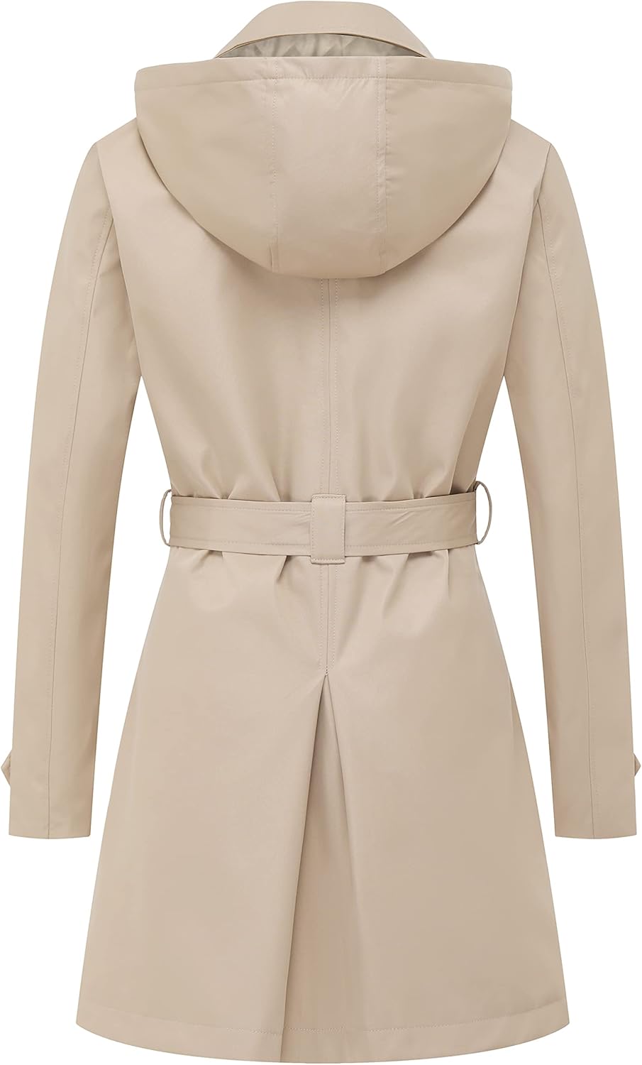 CREATMO US Women's Trench Coat Double-Breasted Classic Lapel Overcoat Belted Slim Outerwear Coat with Detachable Hood