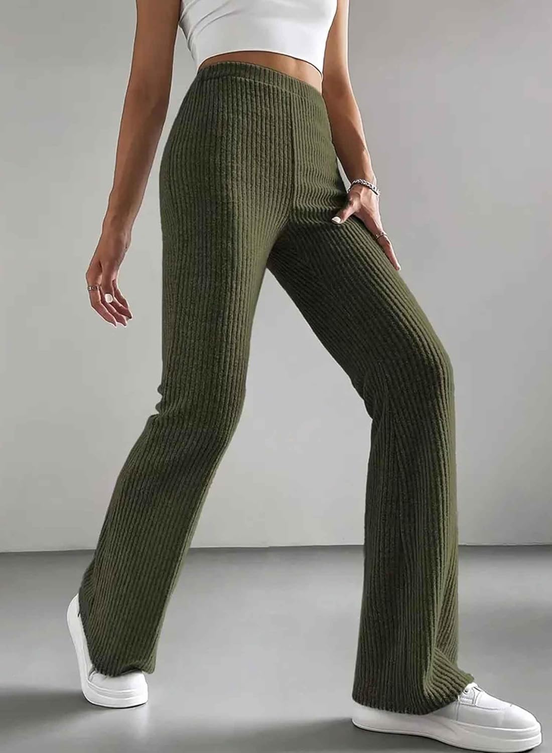 Women's Pants Fall Flare Casual Lounge Stretchy Bell Bottom Trousers Sweat Pants