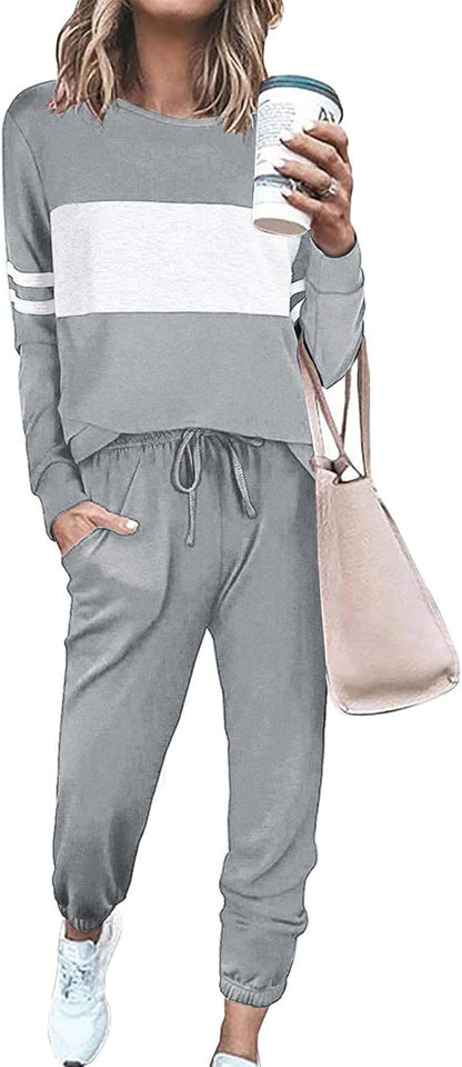 PRETTYGARDEN Women's Color Block 2 Piece 2025 Fall Tracksuit Crewneck Long Sleeve Tops Long Sweatpants Outfits Lounge Sets
